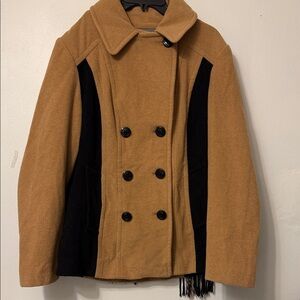 Women's Tan and Black Double-Breasted Coat